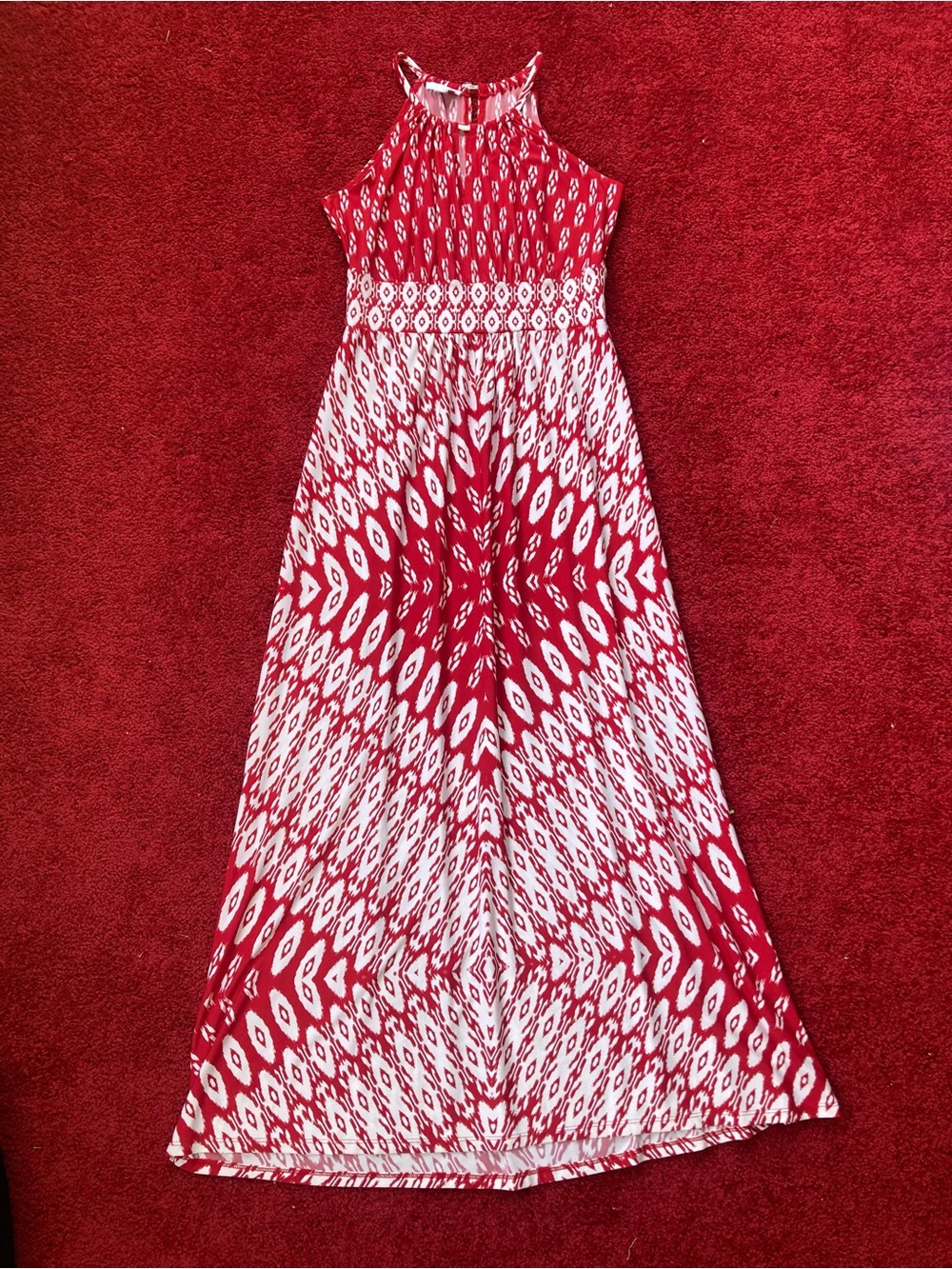 London Times Red and White Sleeveless Printed Maxi Dress Size 8